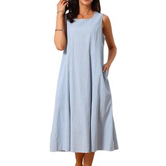 Women's Plaid Sleeveless Dresses Casual Loose Fit Tank Maxi Dress with Pockets Summer Outfits