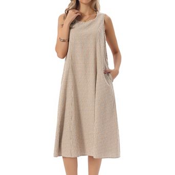 Women's Plaid Sleeveless Dresses Casual Loose Fit Tank Maxi Dress with Pockets Summer Outfits