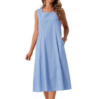 Women's Plaid Sleeveless Dresses Casual Loose Fit Tank Maxi Dress with Pockets Summer Outfits