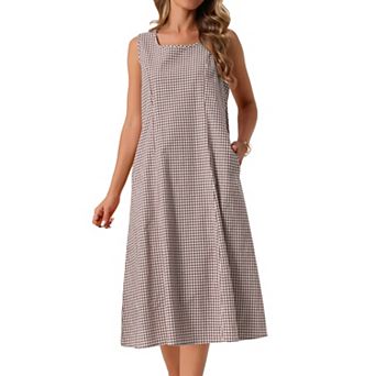 Women's Plaid Sleeveless Dresses Casual Loose Fit Tank Maxi Dress with Pockets Summer Outfits