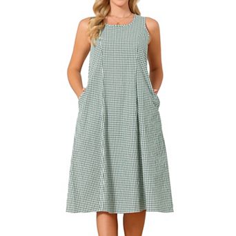 Women's Plaid Sleeveless Dresses Casual Loose Fit Tank Maxi Dress with Pockets Summer Outfits