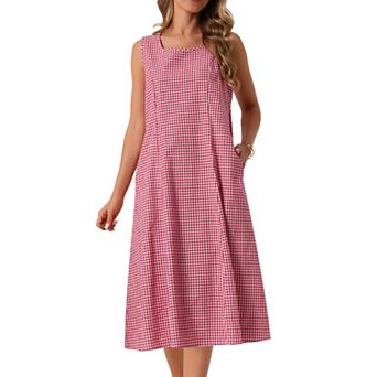 Women's Plaid Sleeveless Dresses Casual Loose Fit Tank Maxi Dress with Pockets Summer Outfits