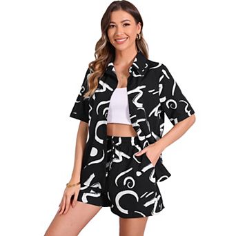 Casual 2 pc Outfits for Women's Short Sleeve Button Down Pajama Beach Sets