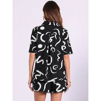 Casual 2 Piece Outfits for Women's Short Sleeve Button Down Pajama Beach Sets