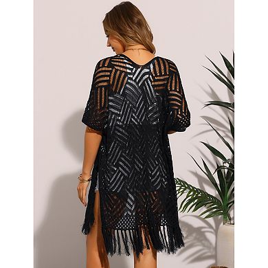 Women's Knit Cardigans Open Front Boho Lightweight Fringe Kimono Cover Ups
