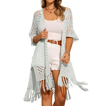Women's Knit Cardigans Open Front Boho Lightweight Fringe Kimono Cover Ups