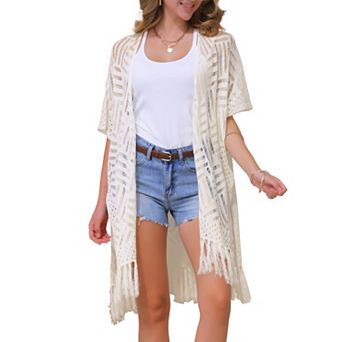 Women's Knit Cardigans Open Front Boho Lightweight Fringe Kimono Cover Ups