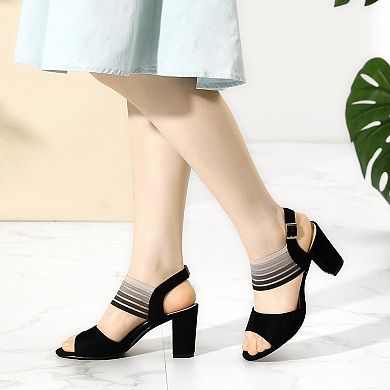 Open Toe Colorful Elastic Strap Chunky Heel Sandals for Women