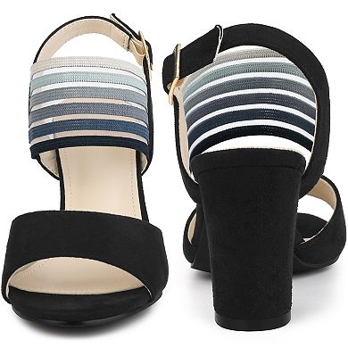 Open Toe Colorful Elastic Strap Chunky Heel Sandals for Women