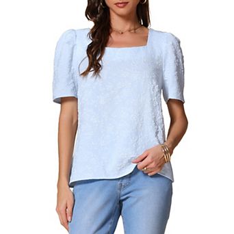 Summer Square Neck Tops for Women's Short Sleeve Tshirts Blouses