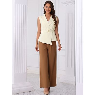 Sleeveless Vest Blazer for Women's Belted Lapel Collar Work Blazer