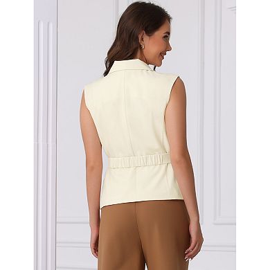 Sleeveless Vest Blazer for Women's Belted Lapel Collar Work Blazer