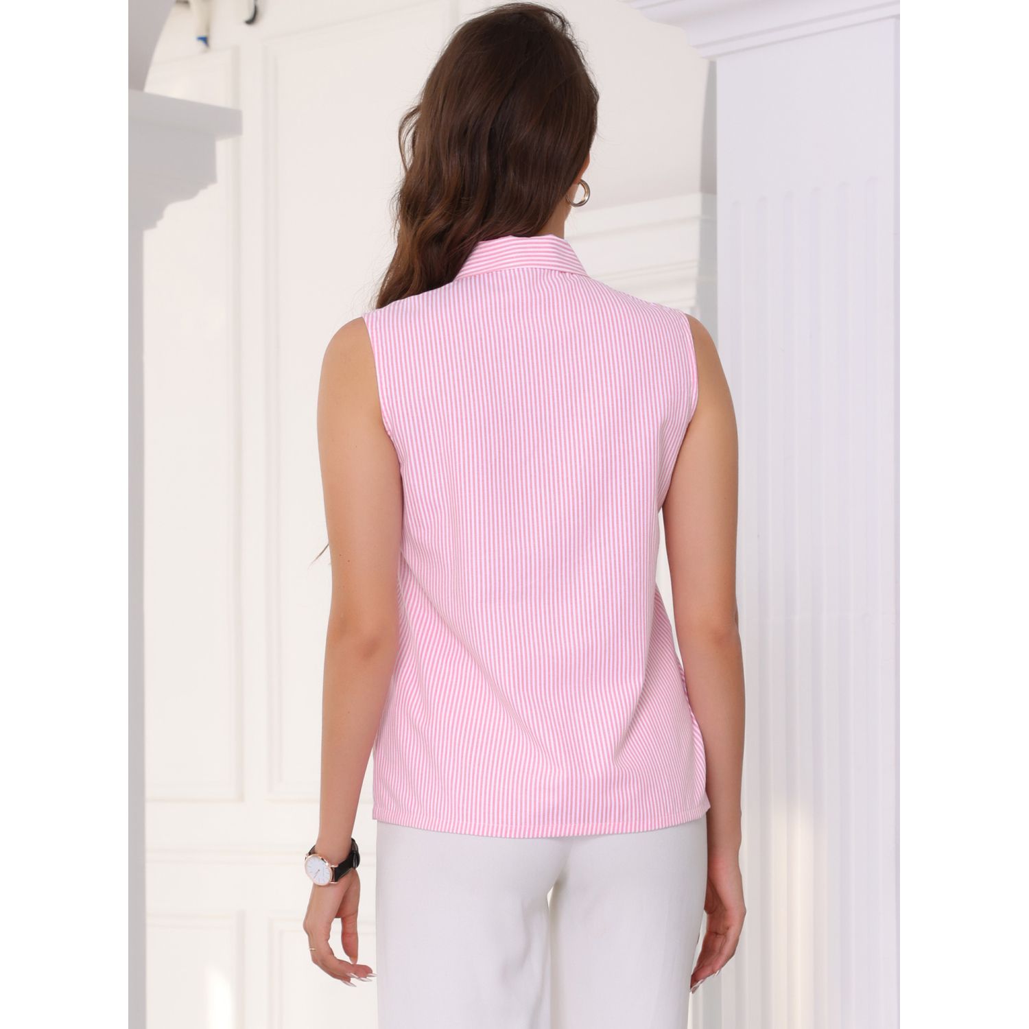 Women's Sleeveless Crew Neck Boho Top - Loose Fit Cotton Linen Tank For Summer - View #8