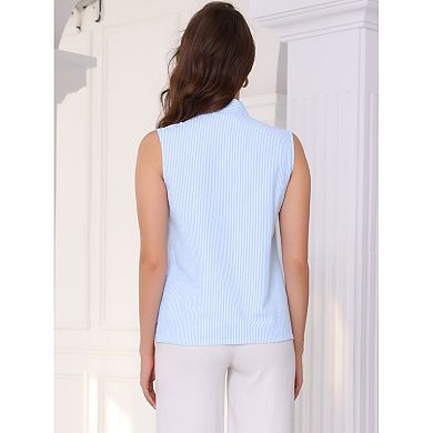 Sleeveless Striped Blouses for Women's Tie Neck Casual Tank Tops Shirts Work