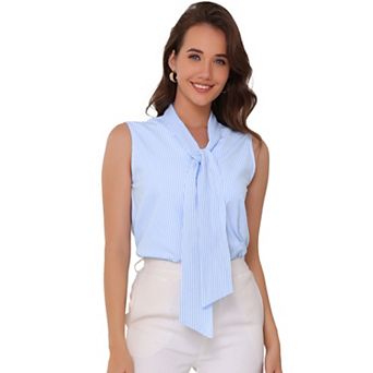 Sleeveless Striped Blouses for Women's Tie Neck Casual Tank Tops Shirts Work