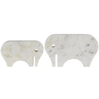 Stella & Eve White Marble 2 pc Elephant Rounded Abstract Sculpture with Marble Veins Table Decor