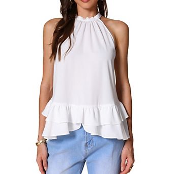 Halterneck Peplum Top for Women's Sleeveless Blouse Tops