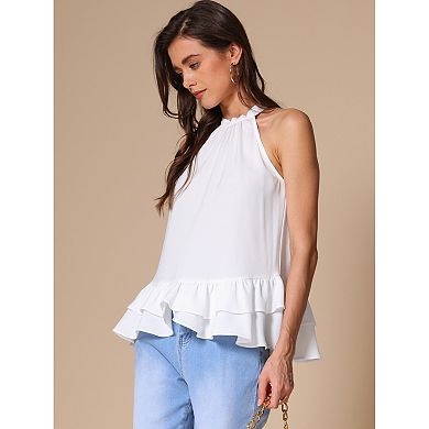 Halterneck Peplum Top for Women's Sleeveless Blouse Tops