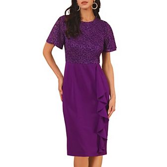 Women's Sequin Lace Dress Short Sleeve Bodycon Cocktail Midi Dress