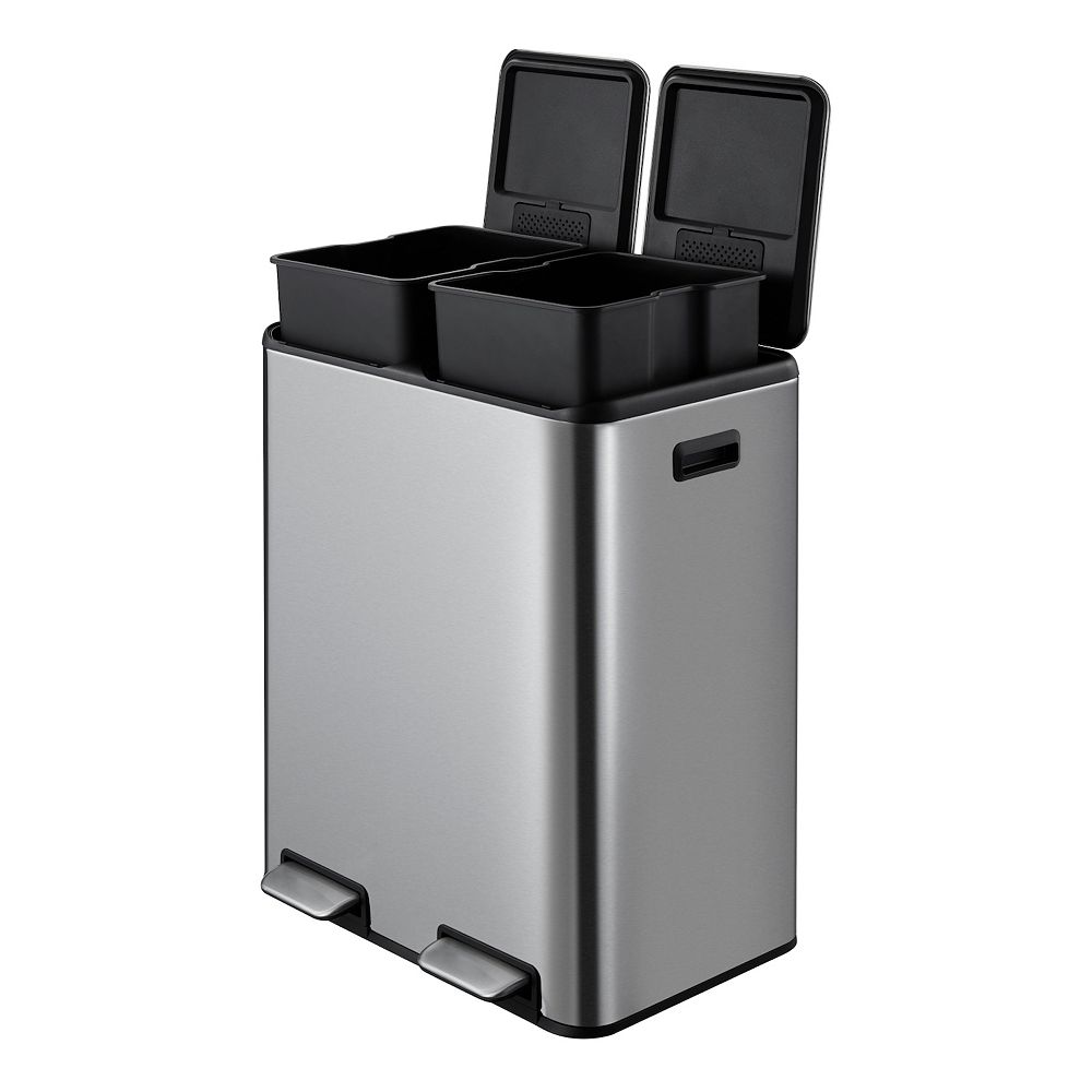 2 x 8 gal Dual Compartment Trash Can for Kitchen with Removable Buckets