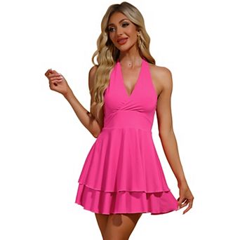 Halter Dress for Women's Party Deep V Neck Backless Layer Mini Dress