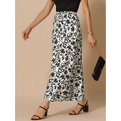 Floral Printed A-Line Maxi Skirts for Women's Elastic High Waist Long Skirts