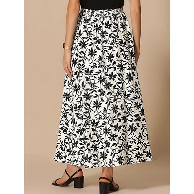 Floral Printed A-Line Maxi Skirts for Women's Elastic High Waist Long Skirts