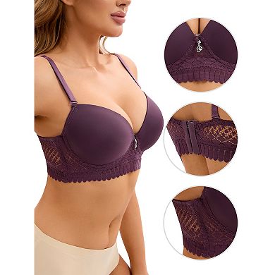 Women's Lace Trim Push Up Underwire Bras Adjustable Straps Plus Cup Size Underwear