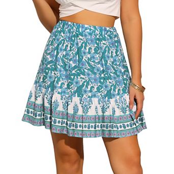 Floral Skirts for Women's Ruffle Short Casual Mini Boho Skirt