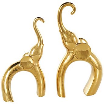 Stella & Eve Gold Ceramic 2 pc Elephant Abstract Arched Cutout Decorative Sculpture