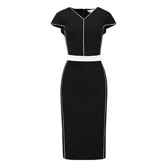 Women's Contrast Color Dresses Knee Length Office Cap Sleeve Sheath Dress