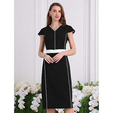 Women's Contrast Color Dresses Knee Length Office Cap Sleeve Sheath Dress