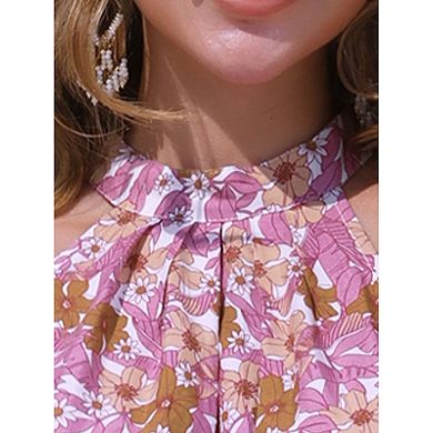 Floral Boho Dress for Women's Summer Beach Belted Halter Neck Sleeveless Sundress