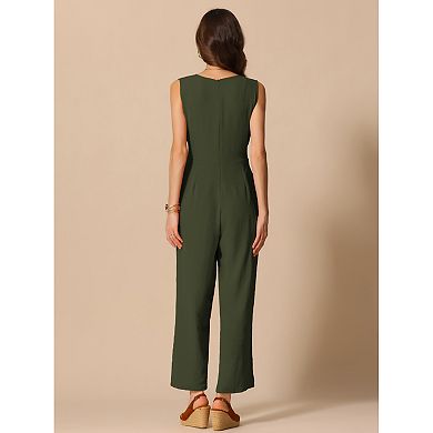 Wide Leg Jumpsuit for Women's V Neck Casual Sleeveless Romper