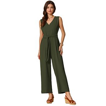Wide Leg Jumpsuit for Women's V Neck Casual Sleeveless Romper
