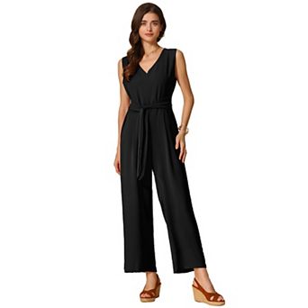 Wide Leg Jumpsuit for Women's V Neck Casual Sleeveless Romper