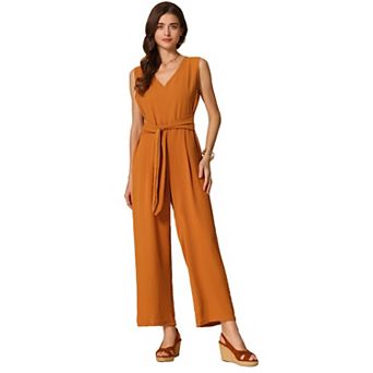 Wide Leg Jumpsuit for Women's V Neck Casual Sleeveless Romper