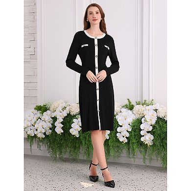 Women's Contrast Color Sweater Dresses Long Sleeve Knit A-line Midi Dress