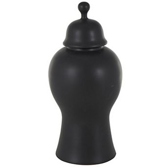 Stella & Eve Black Ceramic Hourglass Living Room Decorative Jar with Lid Floor Decor