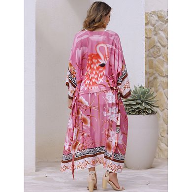 Women's Kimono Robes with Belt Loose Fit Causal Beach Bikini Swimsuit Floral Print Cover Up