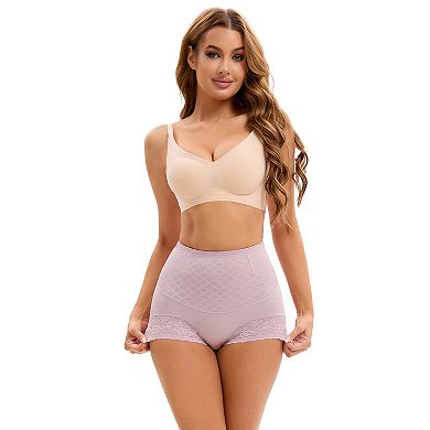 Women's Lace Mesh Light and Breathable Tummy Control Underwear Briefs High Waist Control Panties