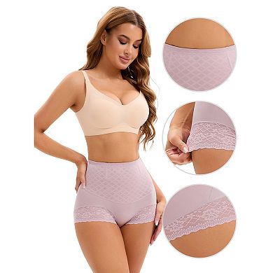 Women's Lace Mesh Light and Breathable Tummy Control Underwear Briefs High Waist Control Panties