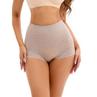Women's Lace Mesh Light and Breathable Tummy Control Underwear Briefs High Waist Control Panties