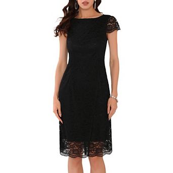 Women's Floral Lace Dress Cap Sleeve Boat Neck Cocktail Midi Wedding Guest Dresses