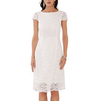 Women's Floral Lace Dress Cap Sleeve Boat Neck Cocktail Midi Wedding Guest Dresses