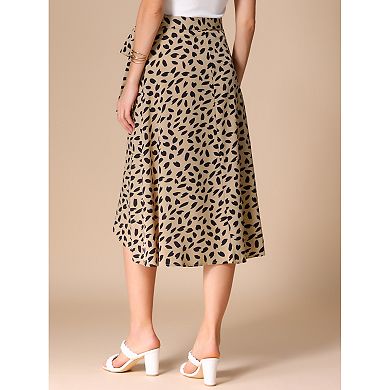 Women's Printed Midi Skirt Tie Front Split Floral Wrap Skirts
