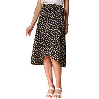 Women's Printed Midi Skirt Tie Front Split Floral Wrap Skirts
