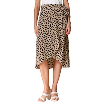 Women's Printed Midi Skirt Tie Front Split Floral Wrap Skirts