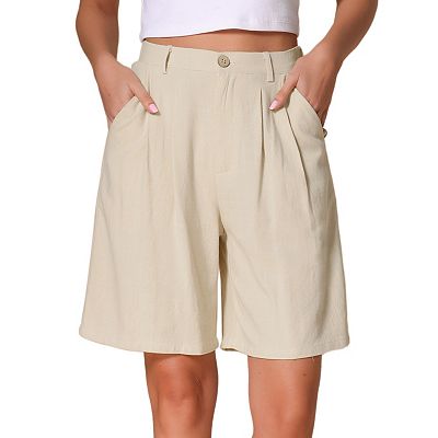 Bermuda Shorts for Women's High Waisted Linen Wide Leg Elastic