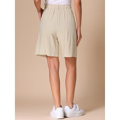 Bermuda Shorts for Women's High Waisted Linen Wide Leg Elastic Waist Dressy Casual Summer Shorts